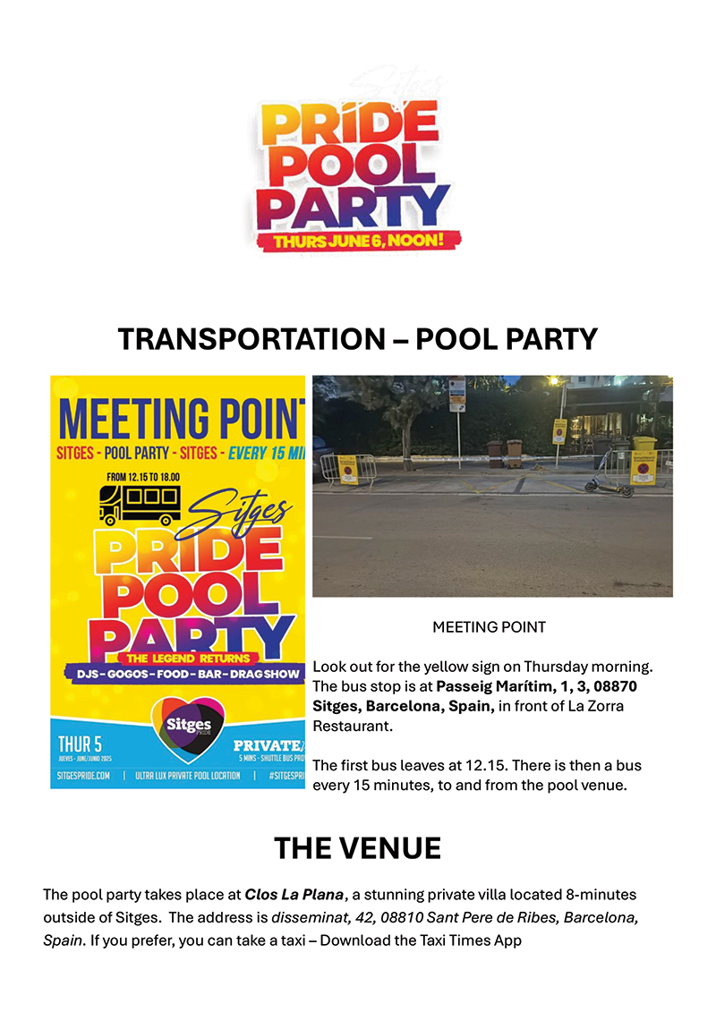 Sitges Pride Pool Party Directions